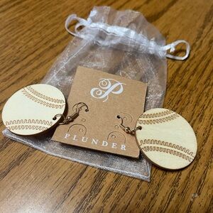 Plunder wooden baseball disc earrings